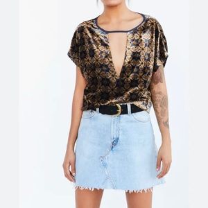 UO Ecote Athena cutout printed velvet top